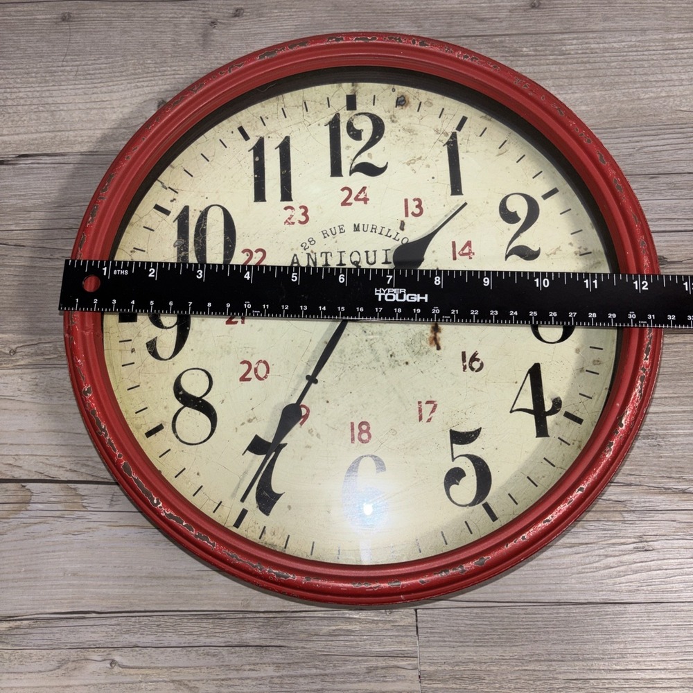 ANTIQUITE DE PARIS Distressed Look Chippy Metal Clock Red Heavy Industrial WORKS - Picture 6 of 6